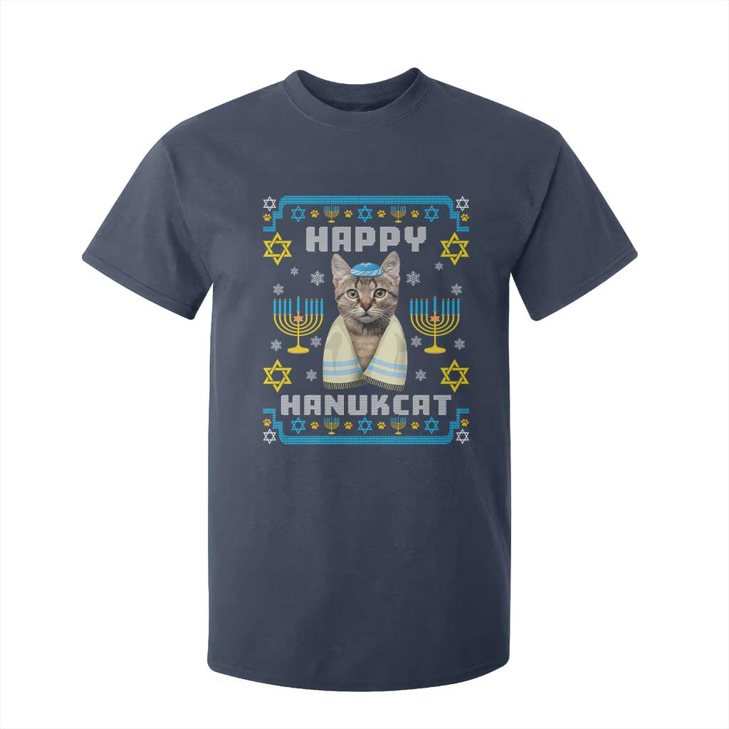 Funny Hanukkah Cat T Shirt For Kid Happy Hanukcat Menorah Ugly Chanukah Jewish Festival TS02 Navy Print Your Wear