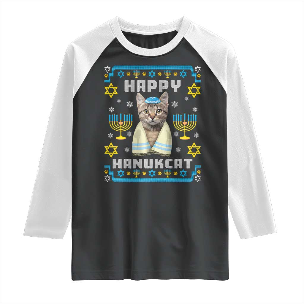 Funny Hanukkah Cat Raglan Shirt Happy Hanukcat Menorah Ugly Chanukah Jewish Festival TS02 Black White Print Your Wear