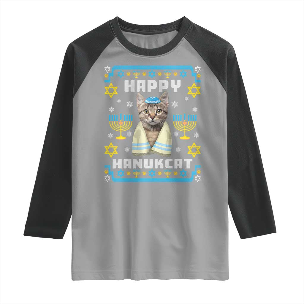 Funny Hanukkah Cat Raglan Shirt Happy Hanukcat Menorah Ugly Chanukah Jewish Festival TS02 Sport Gray Black Print Your Wear