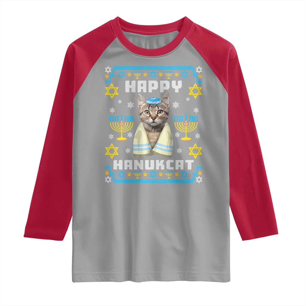 Funny Hanukkah Cat Raglan Shirt Happy Hanukcat Menorah Ugly Chanukah Jewish Festival TS02 Sport Gray Red Print Your Wear