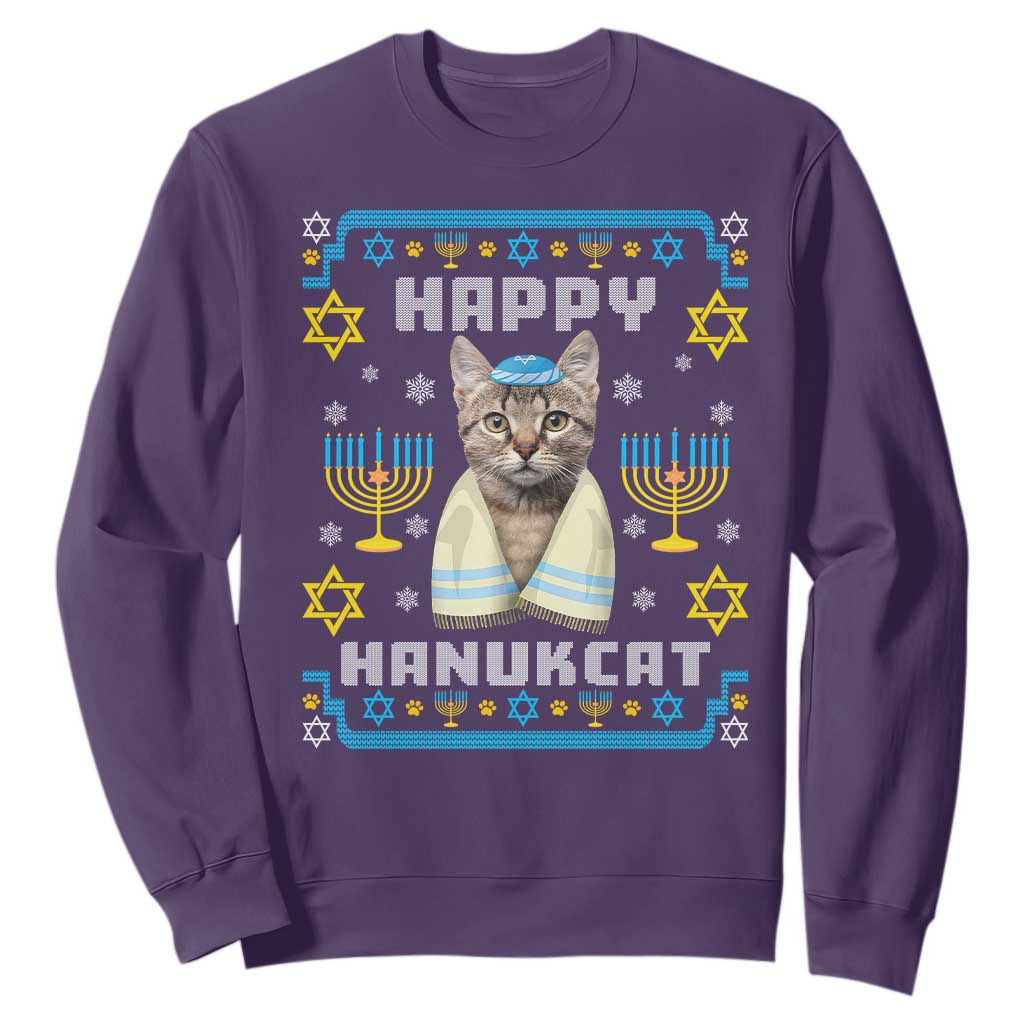 Hanukkah Cat Sweatshirt Happy Hanukcat Jewish Hanukkah Cat Menorah Ugly Chanukah TS02 Purple Printyourwear