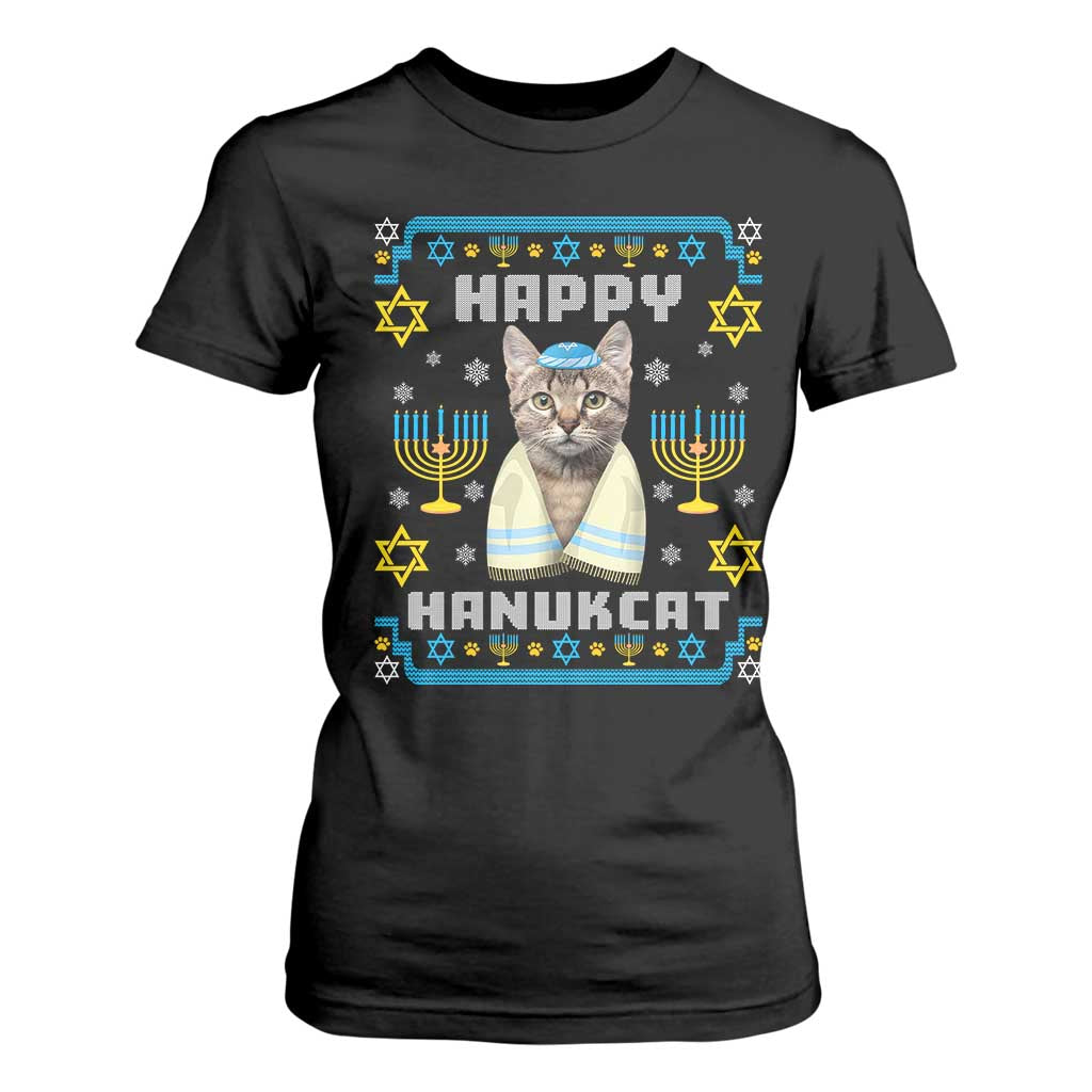 Funny Hanukkah Cat T Shirt For Women Happy Hanukcat Menorah Ugly Chanukah Jewish Festival TS02 Black Print Your Wear