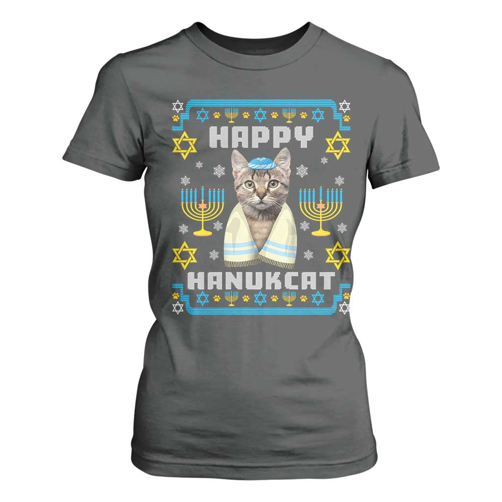 Funny Hanukkah Cat T Shirt For Women Happy Hanukcat Menorah Ugly Chanukah Jewish Festival TS02 Dark Heather Print Your Wear
