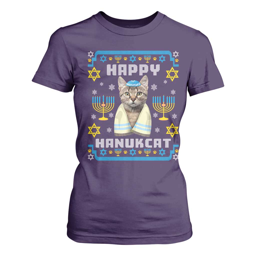 Funny Hanukkah Cat T Shirt For Women Happy Hanukcat Menorah Ugly Chanukah Jewish Festival TS02 Purple Print Your Wear