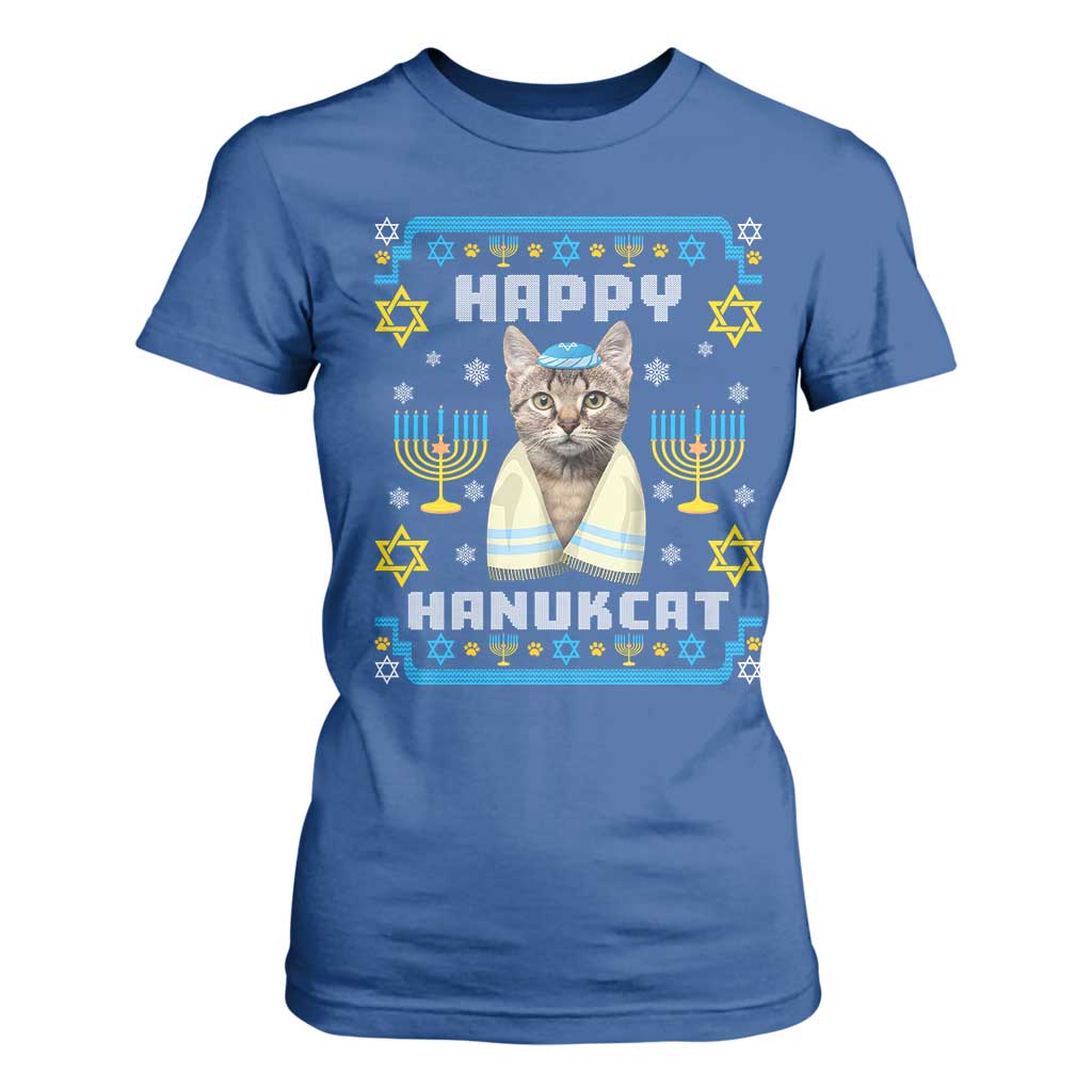 Funny Hanukkah Cat T Shirt For Women Happy Hanukcat Menorah Ugly Chanukah Jewish Festival TS02 Royal Blue Print Your Wear