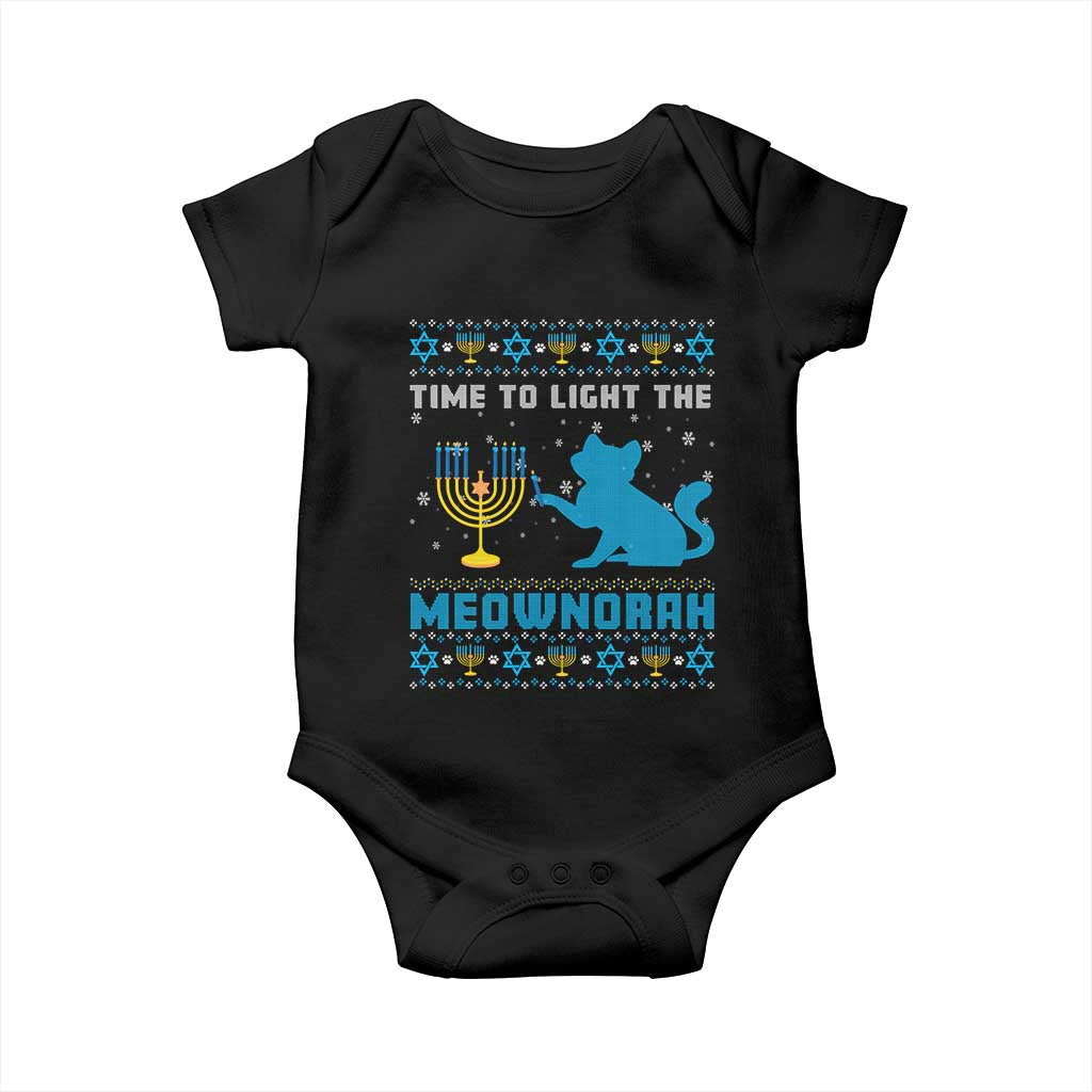 Funny Hanukkah Cat Baby Onesie Light The Meownorah Jewish Menorah Chanukah TS02 Black Print Your Wear