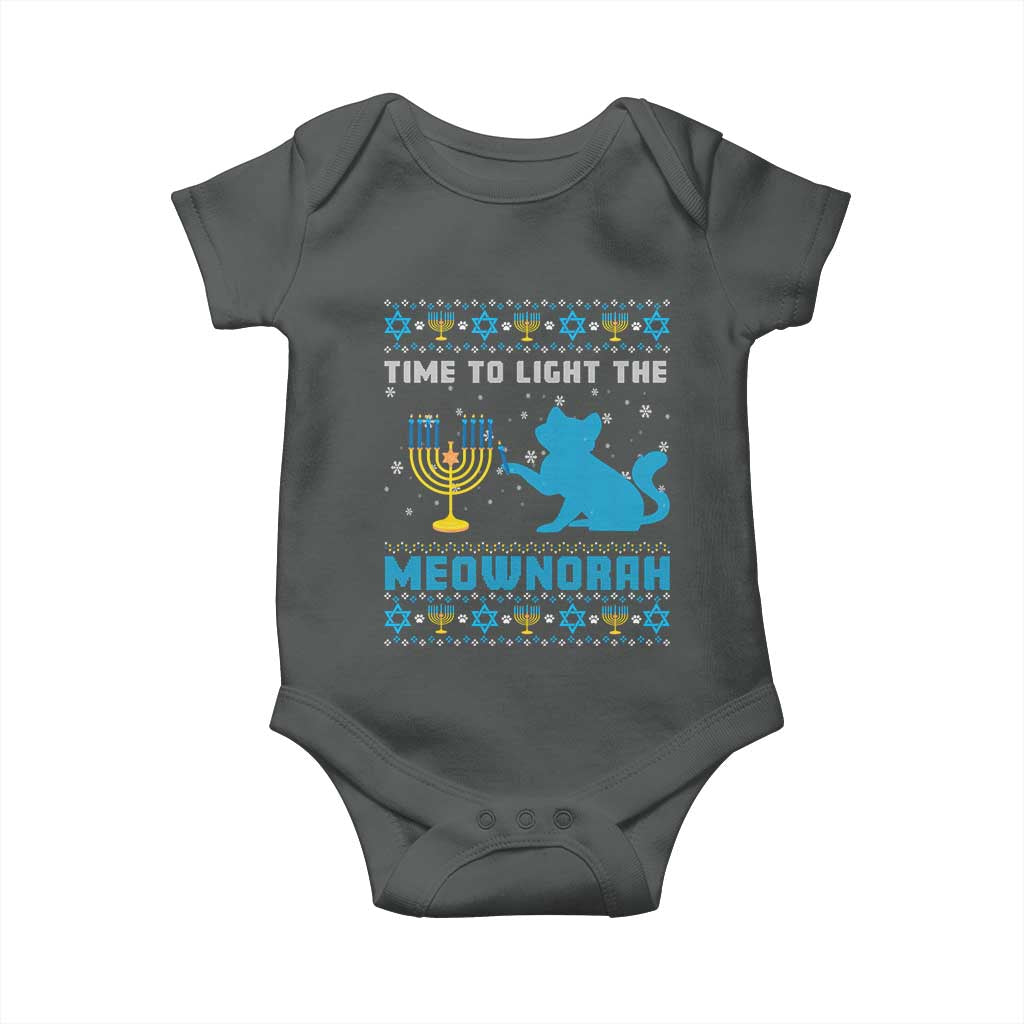 Funny Hanukkah Cat Baby Onesie Light The Meownorah Jewish Menorah Chanukah TS02 Dark Heather Print Your Wear