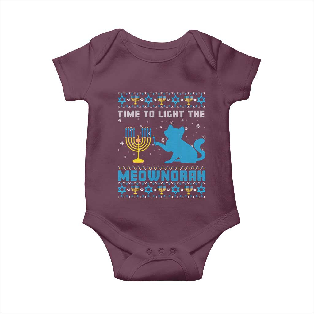Funny Hanukkah Cat Baby Onesie Light The Meownorah Jewish Menorah Chanukah TS02 Maroon Print Your Wear