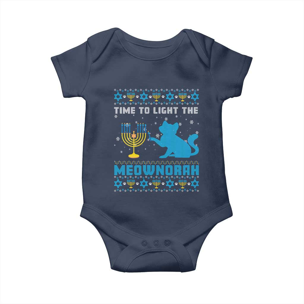 Funny Hanukkah Cat Baby Onesie Light The Meownorah Jewish Menorah Chanukah TS02 Navy Print Your Wear