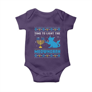 Funny Hanukkah Cat Baby Onesie Light The Meownorah Jewish Menorah Chanukah TS02 Purple Print Your Wear