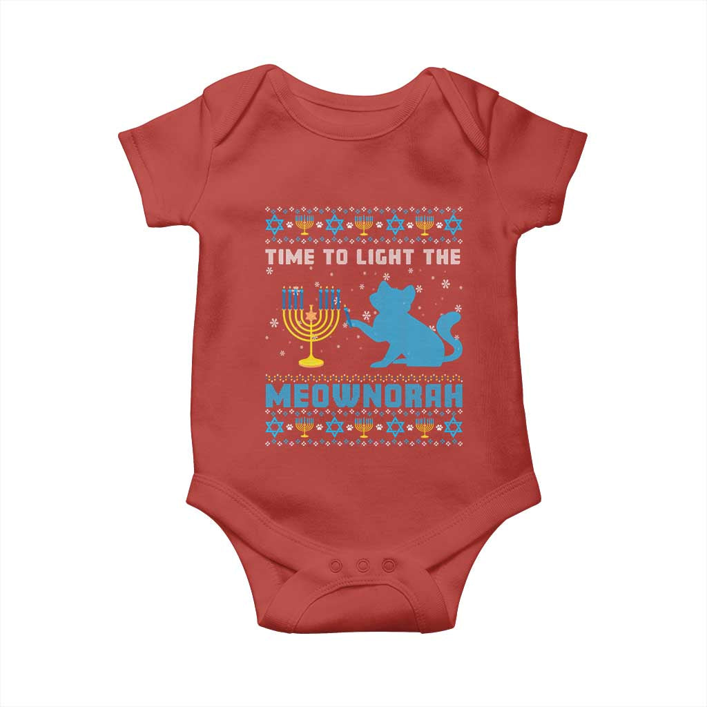 Funny Hanukkah Cat Baby Onesie Light The Meownorah Jewish Menorah Chanukah TS02 Red Print Your Wear