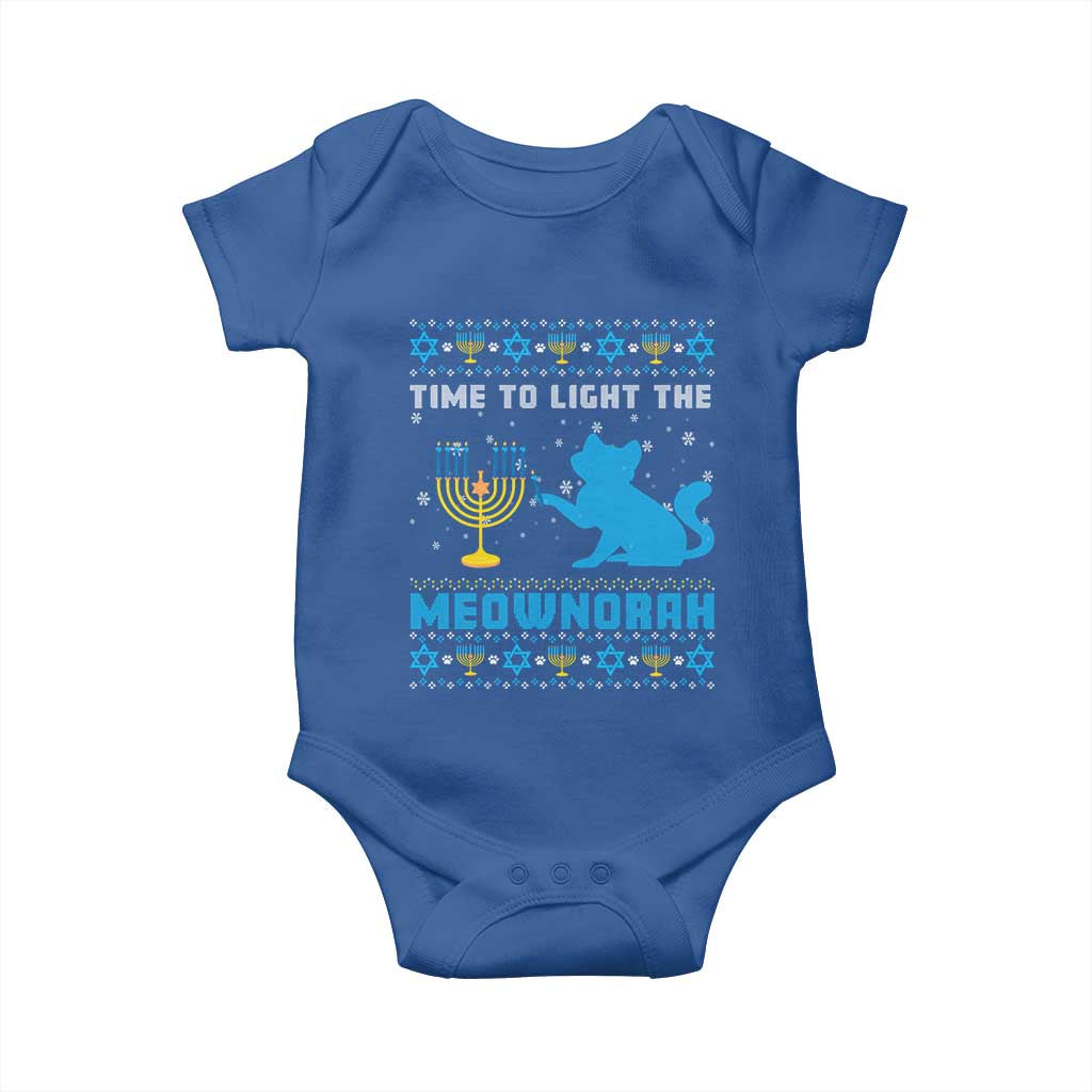 Funny Hanukkah Cat Baby Onesie Light The Meownorah Jewish Menorah Chanukah TS02 Royal Blue Print Your Wear