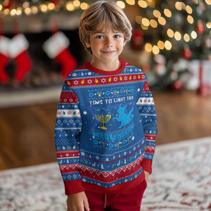 Funny Cat Hanukkah Ugly Sweater Light The Meownorah Jewish Menorah Chanukah TS02 Blue Red Print Your Wear