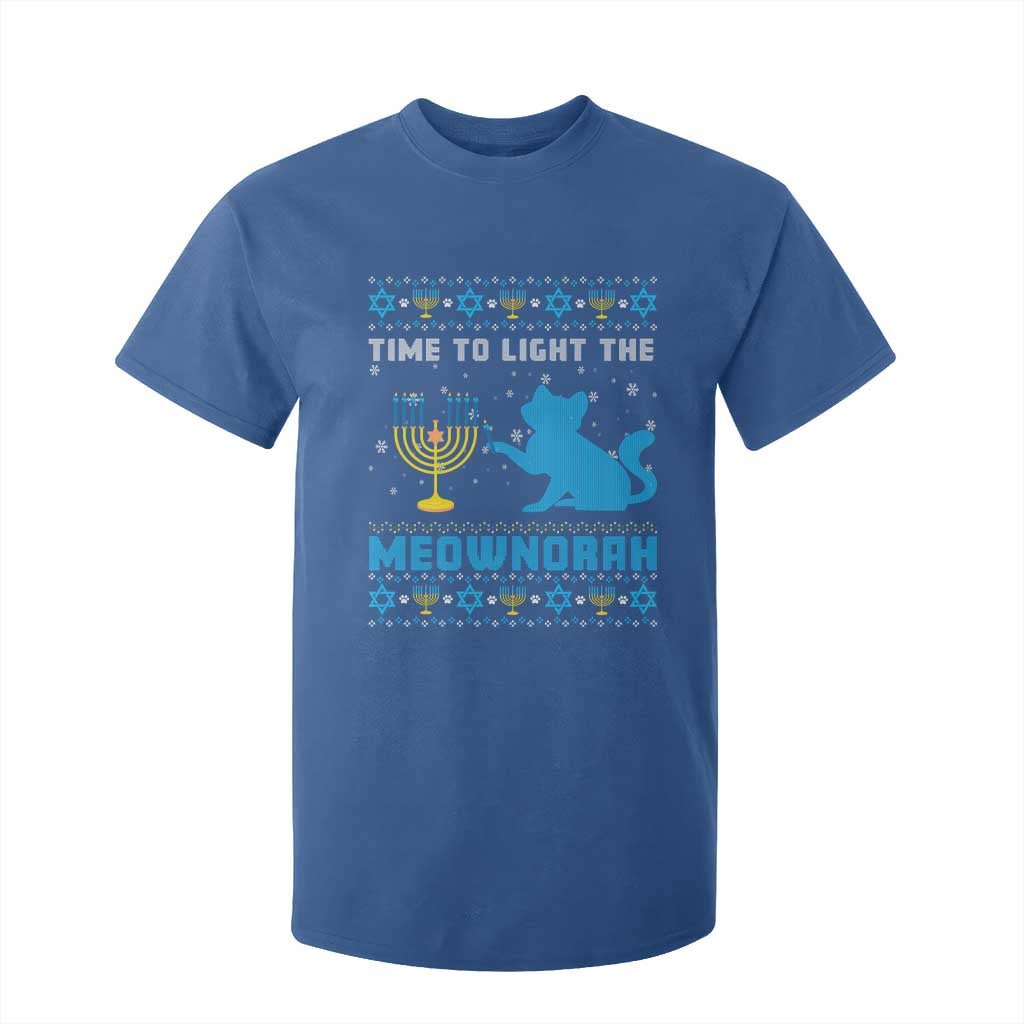 Funny Hanukkah Cat T Shirt For Kid Light The Meownorah Jewish Menorah Chanukah TS02 Royal Blue Print Your Wear