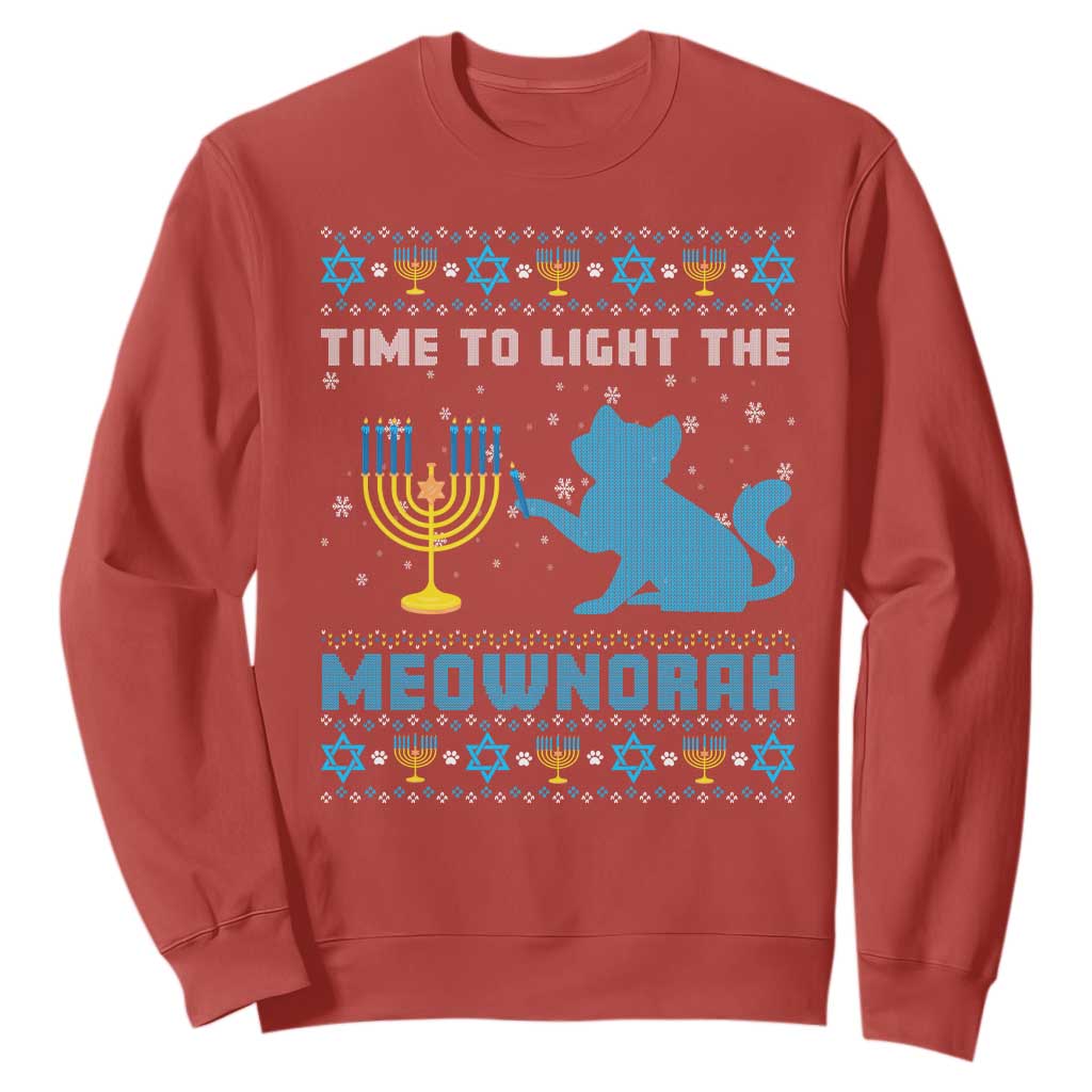Hanukkah Cat Sweatshirt Light The Meownorah Jewish Hanukkah Cat Menorah Chanukah TS02 Red Printyourwear