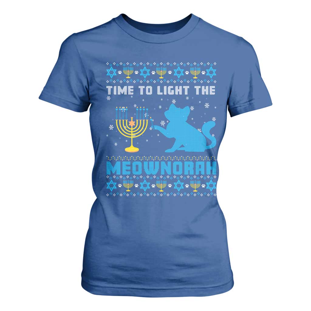 Funny Hanukkah Cat T Shirt For Women Light The Meownorah Jewish Menorah Chanukah TS02 Royal Blue Print Your Wear