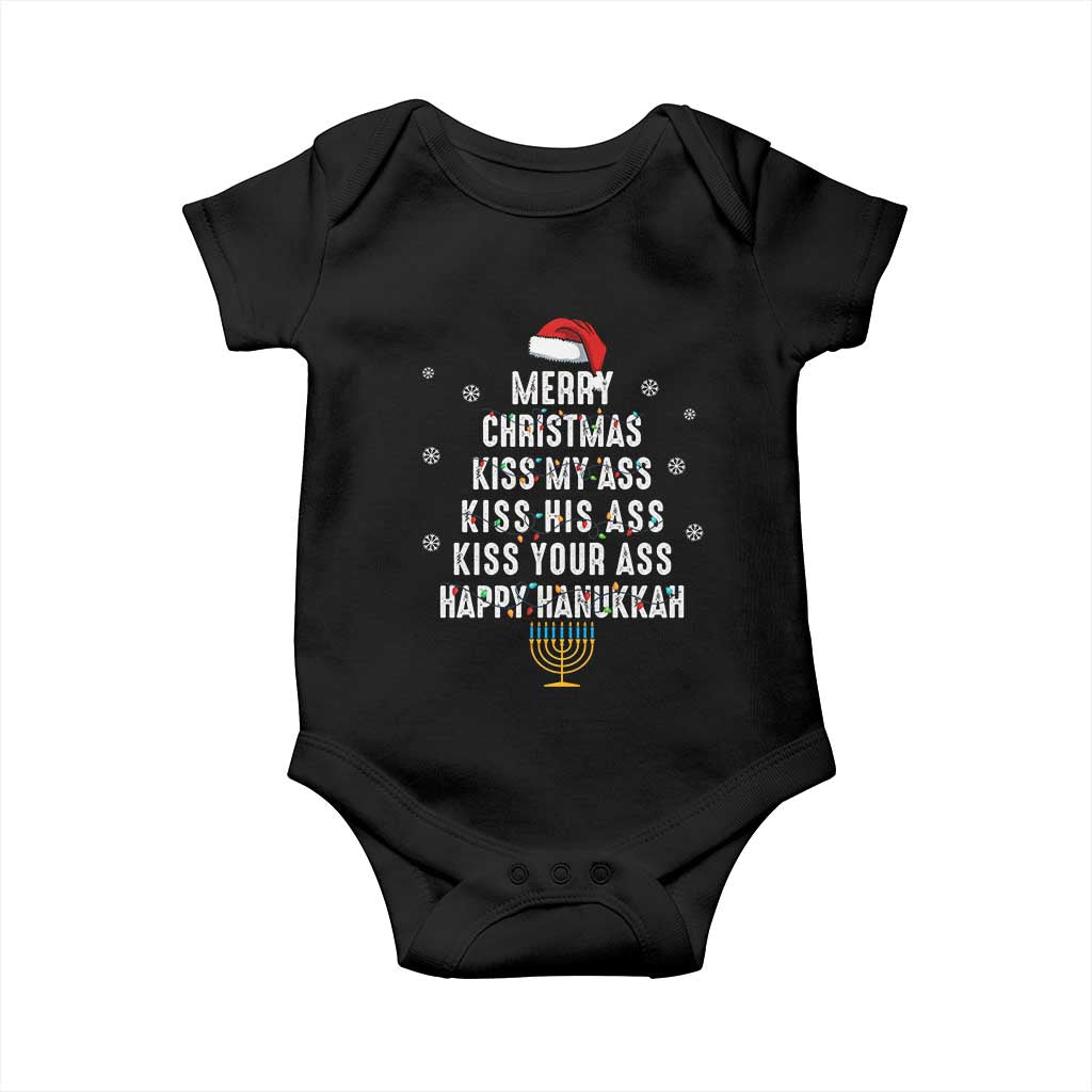 Merry Christmas Kiss My Ass His Ass Your Ass Happy Hanukkah Baby Onesie TS02 Black Print Your Wear