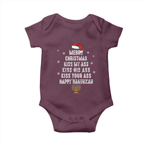 Merry Christmas Kiss My Ass His Ass Your Ass Happy Hanukkah Baby Onesie TS02 Maroon Print Your Wear