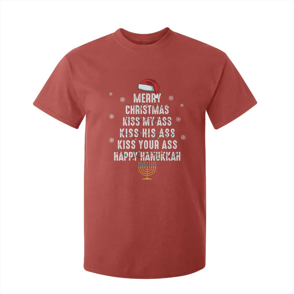 Merry Christmas Kiss My Ass His Ass Your Ass Happy Hanukkah T Shirt For Kid TS02 Red Print Your Wear