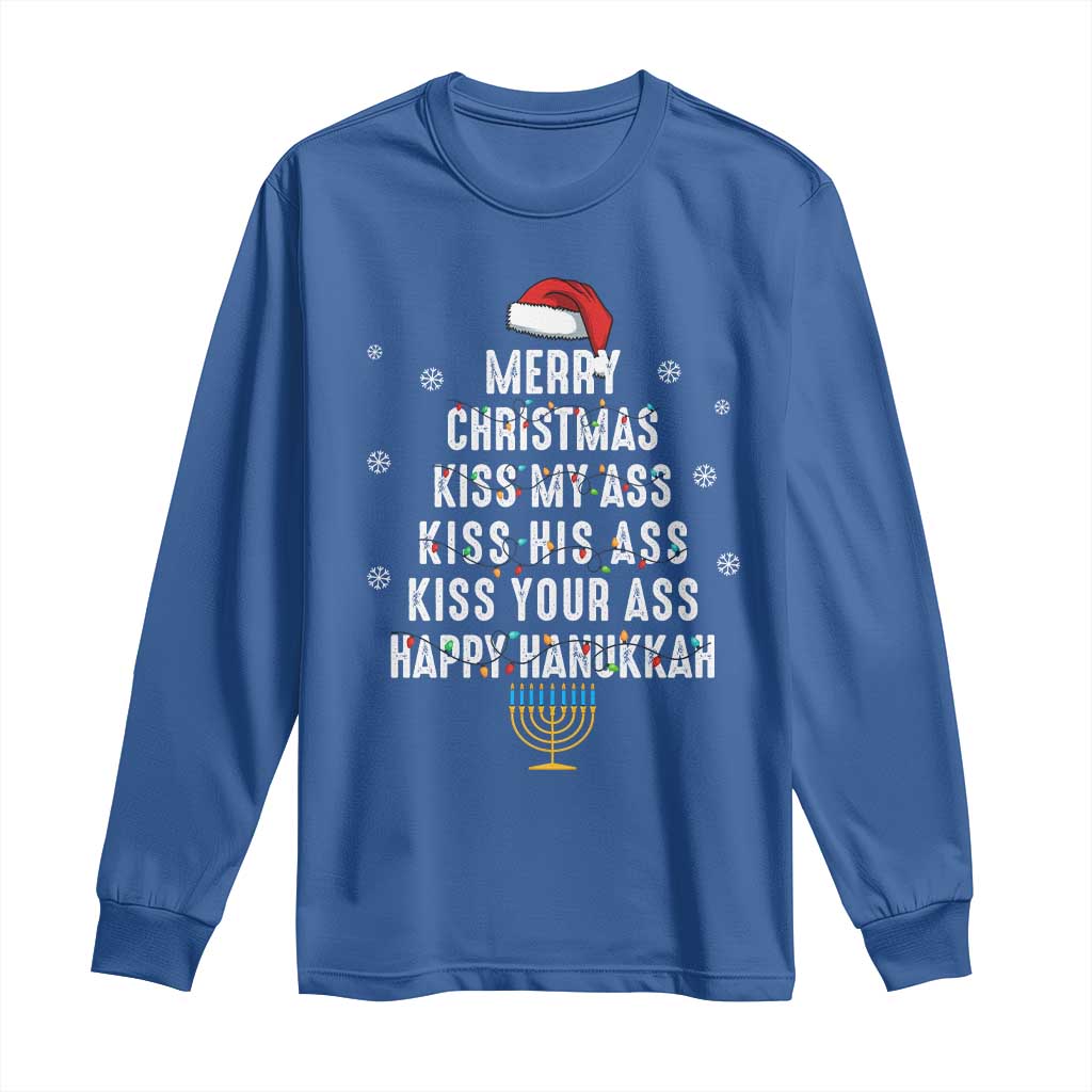 Merry Christmas Kiss My Ass His Ass Your Ass Happy Hanukkah Long Sleeve Shirt TS02 Royal Blue Print Your Wear