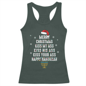 Merry Christmas Kiss My Ass His Ass Your Ass Happy Hanukkah Racerback Tank Top TS02 Dark Forest Green Print Your Wear