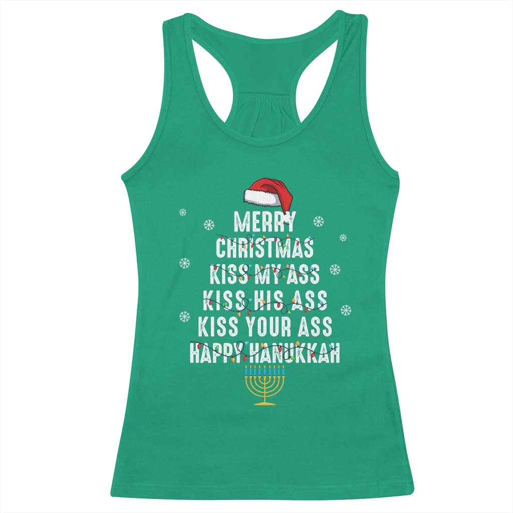 Merry Christmas Kiss My Ass His Ass Your Ass Happy Hanukkah Racerback Tank Top TS02 Irish Green Print Your Wear