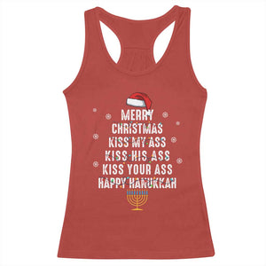 Merry Christmas Kiss My Ass His Ass Your Ass Happy Hanukkah Racerback Tank Top TS02 Red Print Your Wear