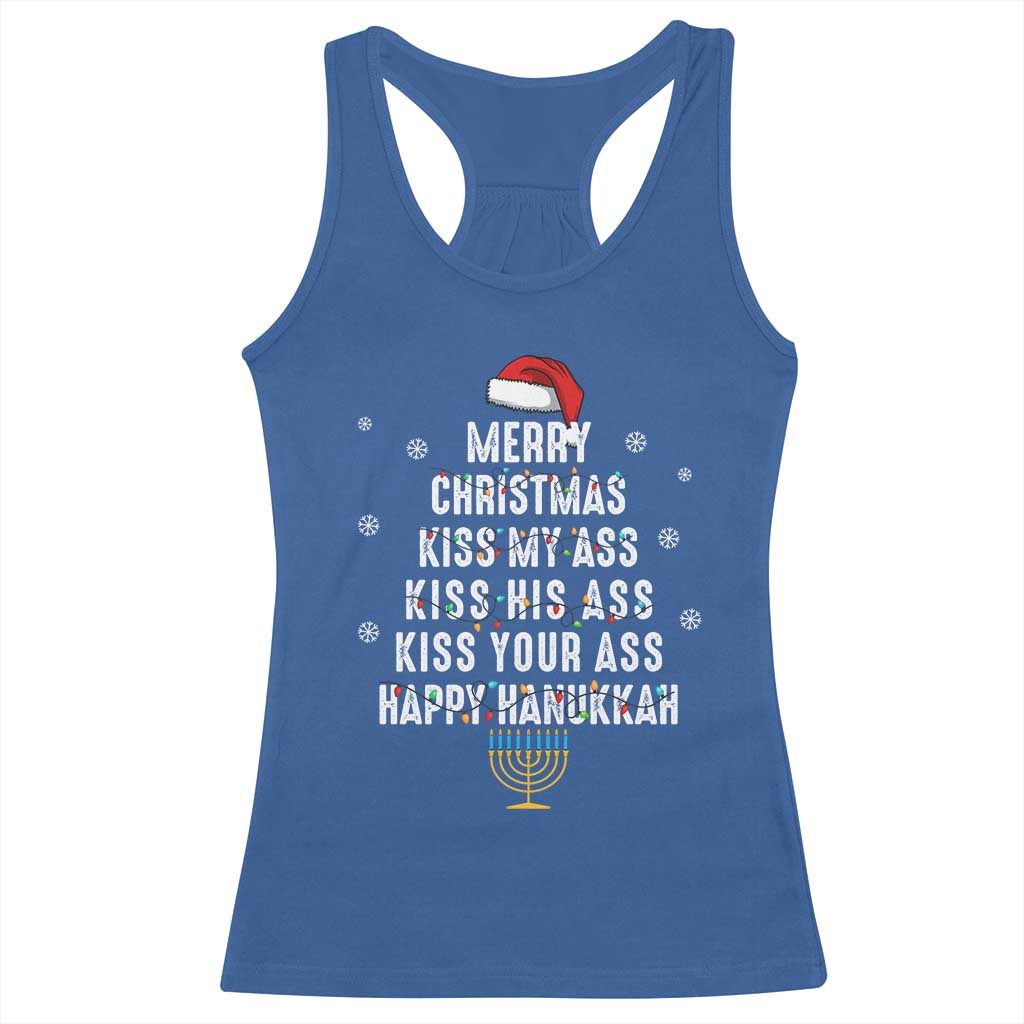 Merry Christmas Kiss My Ass His Ass Your Ass Happy Hanukkah Racerback Tank Top TS02 Royal Blue Print Your Wear