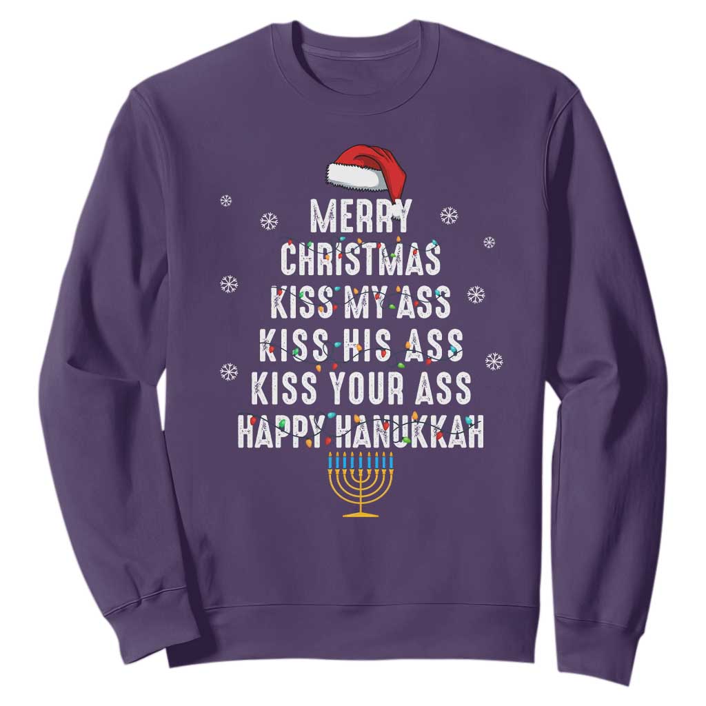 Merry Christmas Kiss My Ass His Ass Your Ass Happy Hanukkah Sweatshirt TS02 Purple Printyourwear