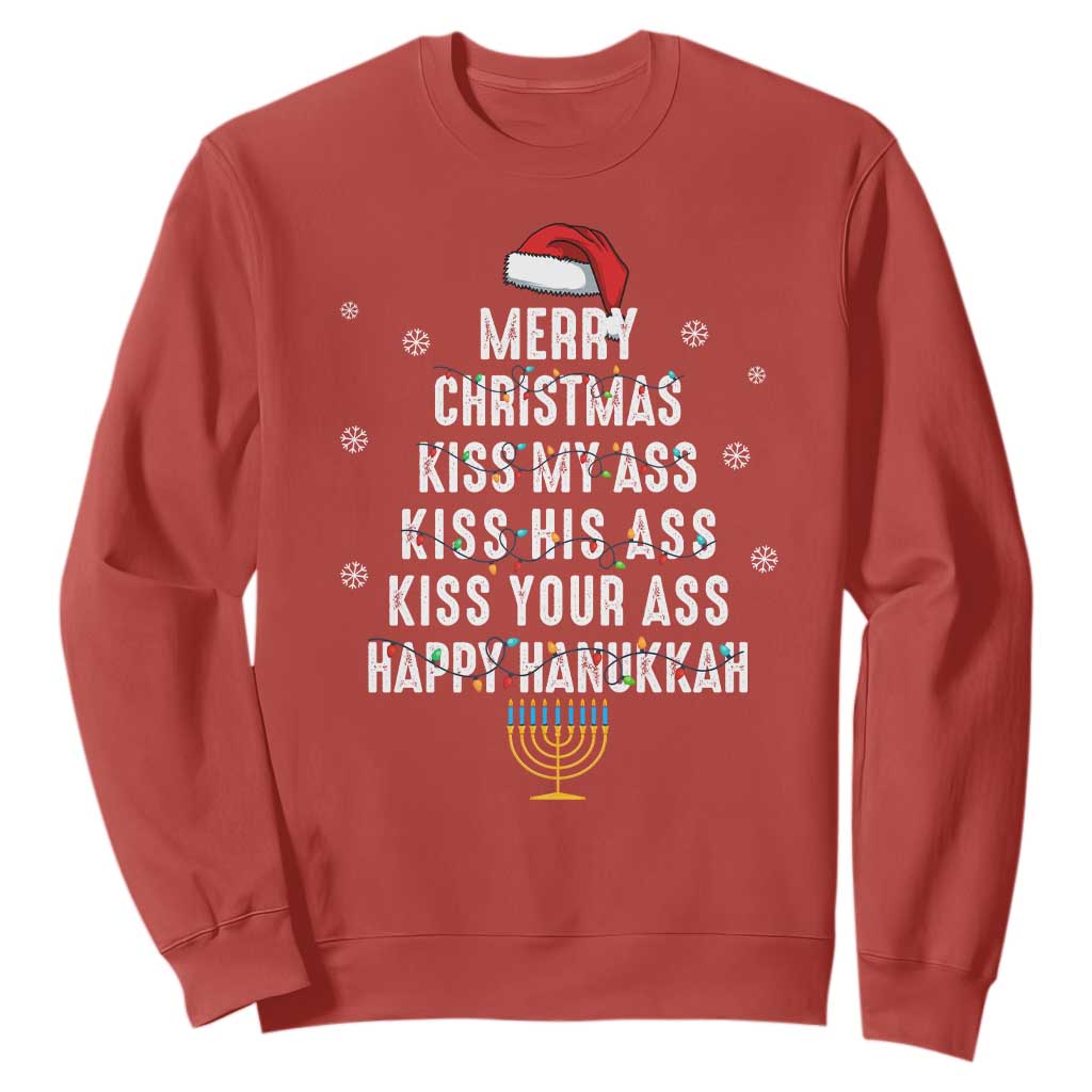 Merry Christmas Kiss My Ass His Ass Your Ass Happy Hanukkah Sweatshirt TS02 Red Printyourwear