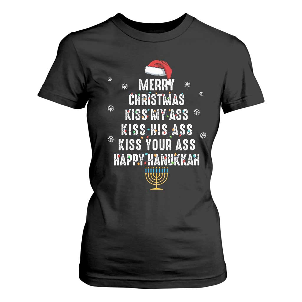 Merry Christmas Kiss My Ass His Ass Your Ass Happy Hanukkah T Shirt For Women TS02 Black Print Your Wear