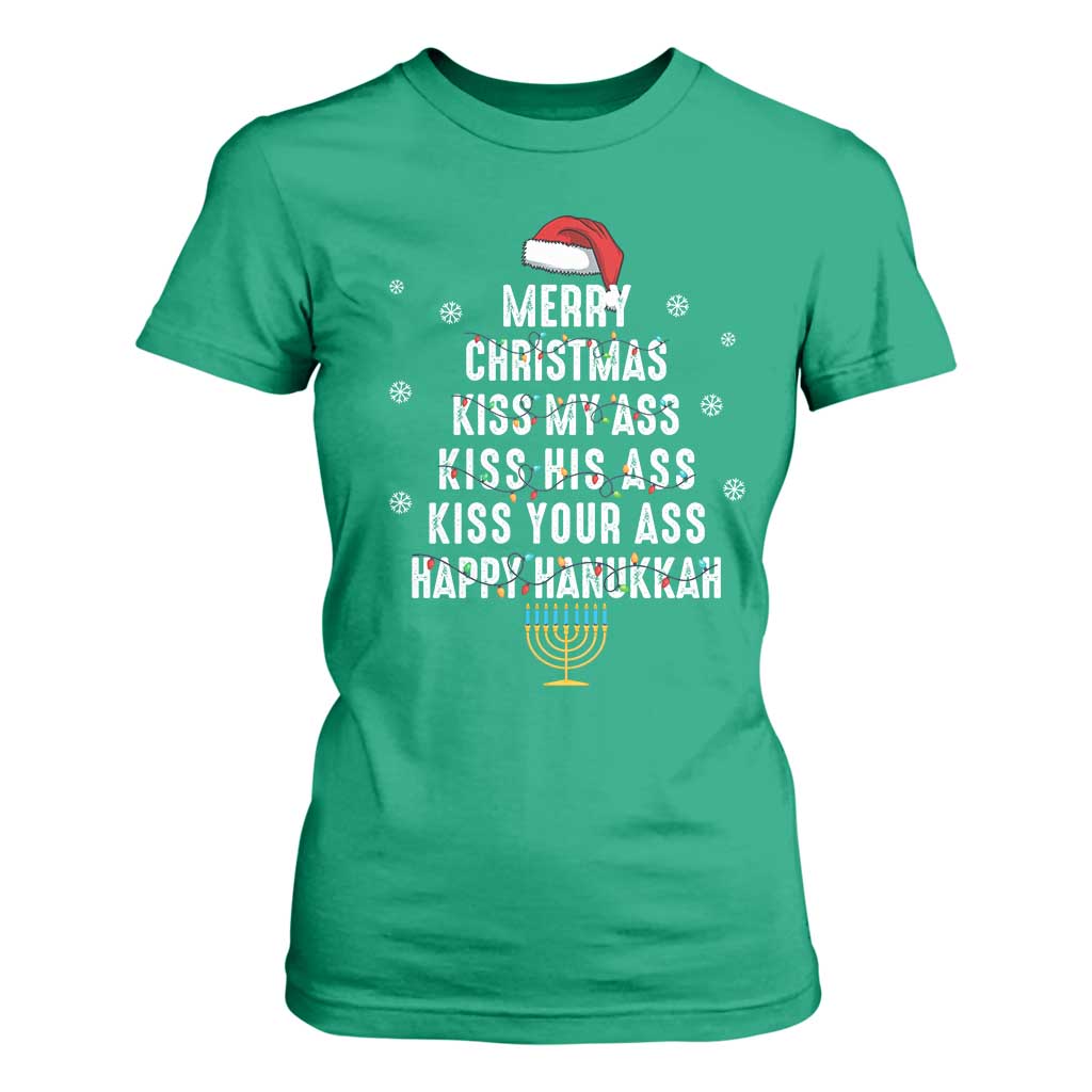 Merry Christmas Kiss My Ass His Ass Your Ass Happy Hanukkah T Shirt For Women TS02 Irish Green Print Your Wear