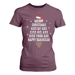 Merry Christmas Kiss My Ass His Ass Your Ass Happy Hanukkah T Shirt For Women TS02 Maroon Print Your Wear