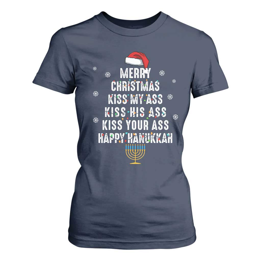 Merry Christmas Kiss My Ass His Ass Your Ass Happy Hanukkah T Shirt For Women TS02 Navy Print Your Wear