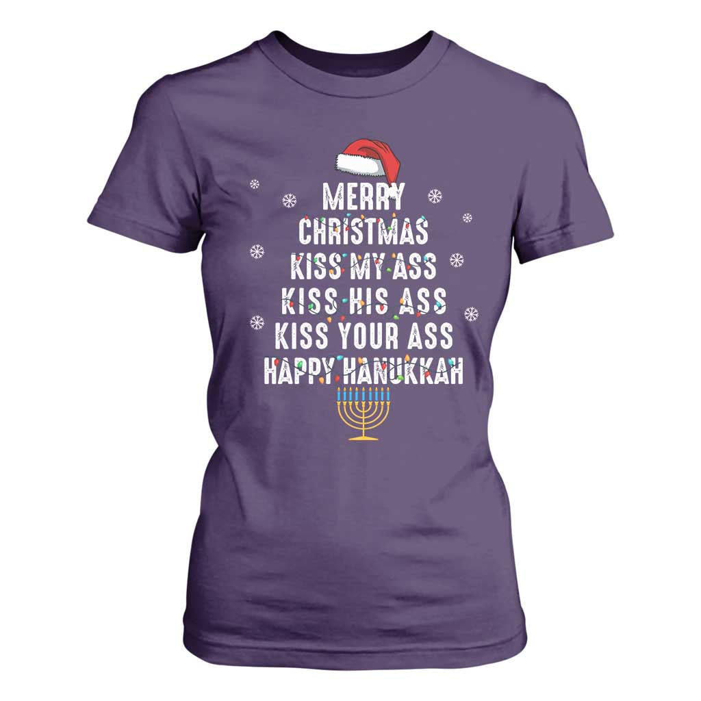 Merry Christmas Kiss My Ass His Ass Your Ass Happy Hanukkah T Shirt For Women TS02 Purple Print Your Wear
