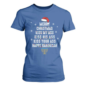 Merry Christmas Kiss My Ass His Ass Your Ass Happy Hanukkah T Shirt For Women TS02 Royal Blue Print Your Wear