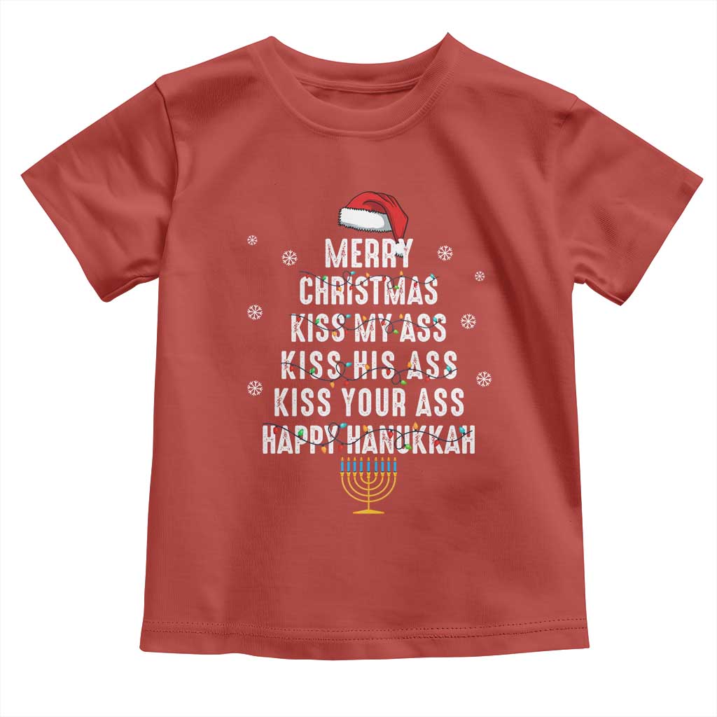 Merry Christmas Kiss My Ass His Ass Your Ass Happy Hanukkah Toddler T Shirt TS02 Red Print Your Wear
