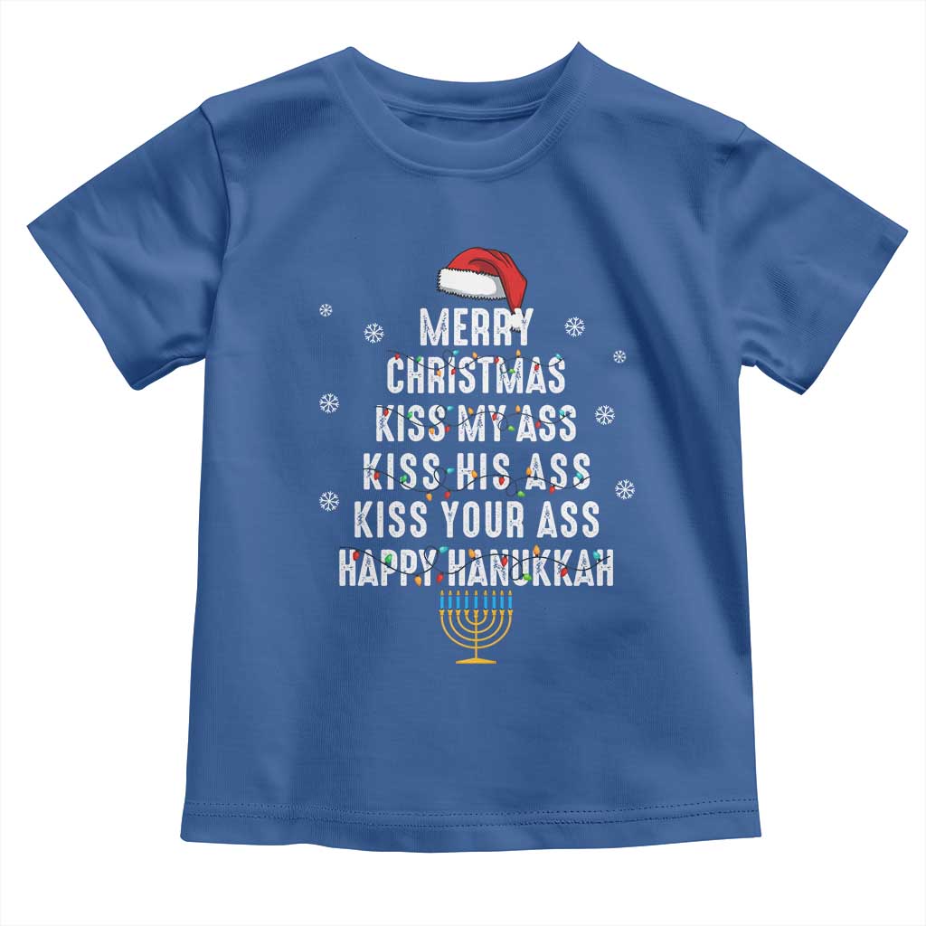 Merry Christmas Kiss My Ass His Ass Your Ass Happy Hanukkah Toddler T Shirt TS02 Royal Blue Print Your Wear