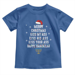 Merry Christmas Kiss My Ass His Ass Your Ass Happy Hanukkah Toddler T Shirt TS02 Royal Blue Print Your Wear