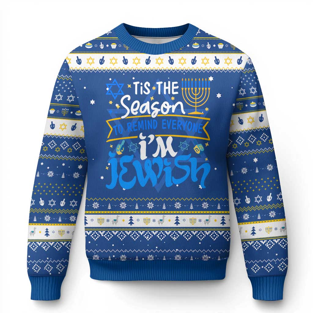 Funny Jewish Hanukkah Ugly Sweater Tis The Season To Remind Everyone Im Jewish TS02 Blue White Print Your Wear