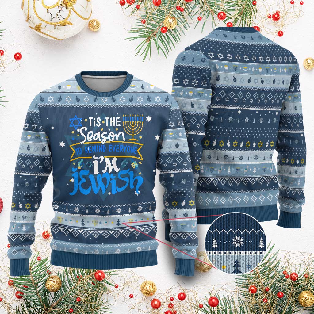 Funny Jewish Hanukkah Ugly Sweater Tis The Season To Remind Everyone Im Jewish TS02 Navy Light Blue Print Your Wear
