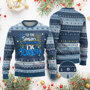 Funny Jewish Hanukkah Ugly Sweater Tis The Season To Remind Everyone Im Jewish TS02 Navy Light Blue Print Your Wear