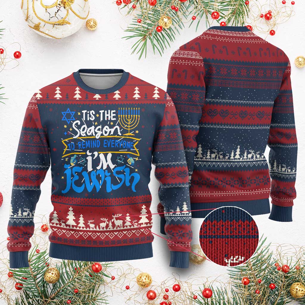Funny Jewish Hanukkah Ugly Christmas Sweater Tis The Season To Remind Everyone Im Jewish TS02 Burgundy Print Your Wear