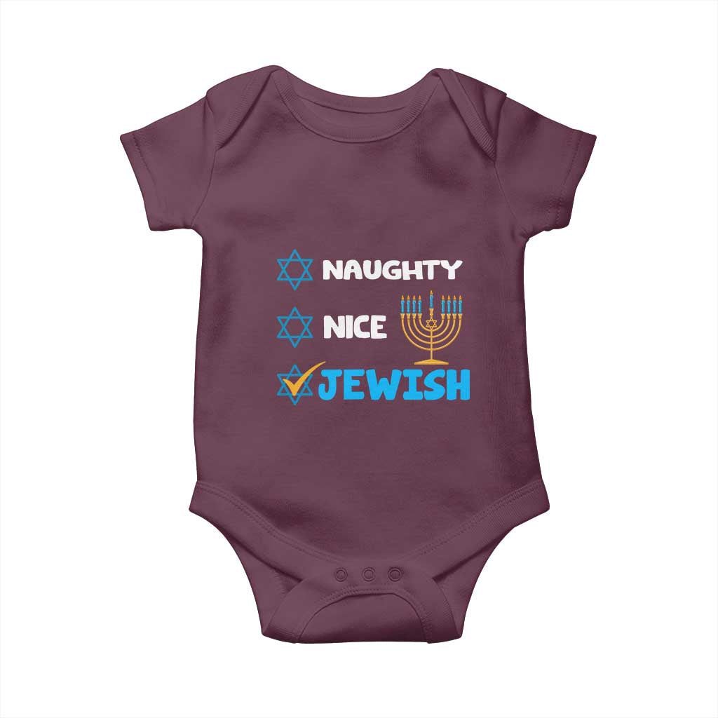 Funny Jewish Hanukkah Baby Onesie Nice Naughty Jewish Menorah Hanukkiah Chanukah Ugly TS02 Maroon Print Your Wear