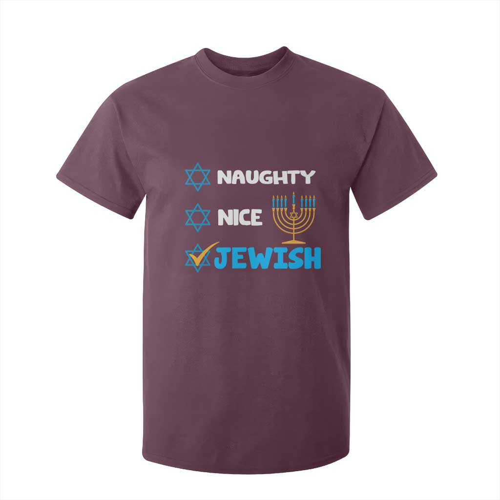 Funny Jewish Hanukkah T Shirt For Kid Nice Naughty Jewish Menorah Hanukkiah Chanukah Ugly TS02 Maroon Print Your Wear