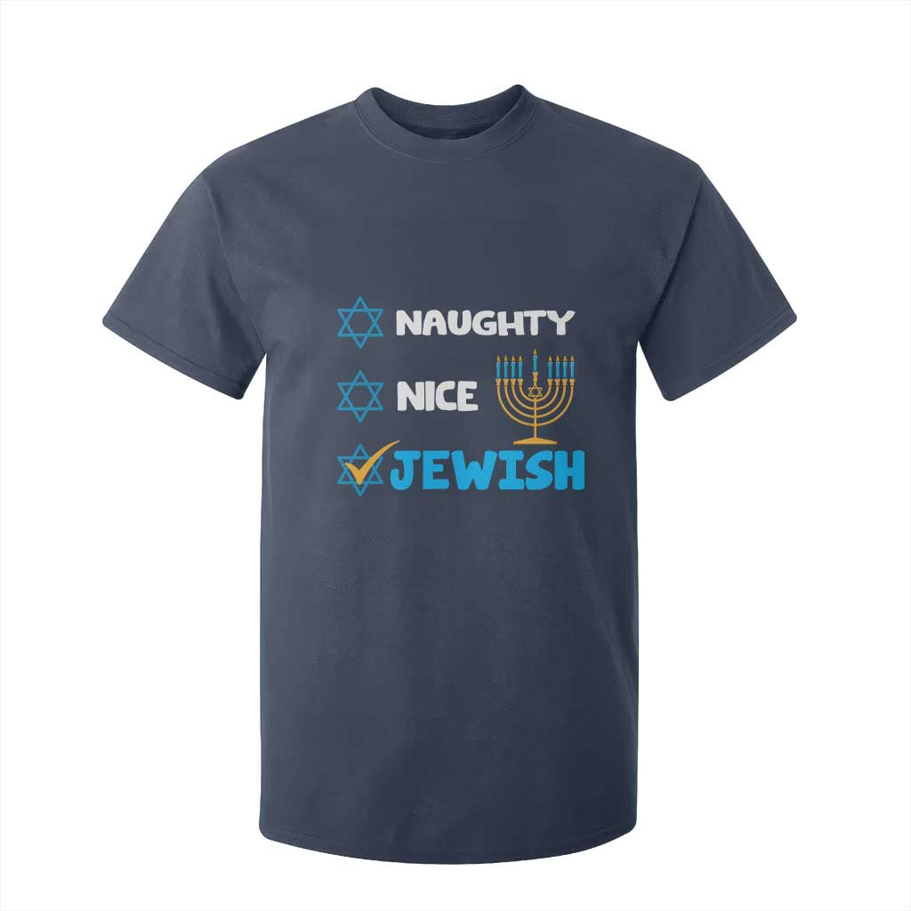 Funny Jewish Hanukkah T Shirt For Kid Nice Naughty Jewish Menorah Hanukkiah Chanukah Ugly TS02 Navy Print Your Wear