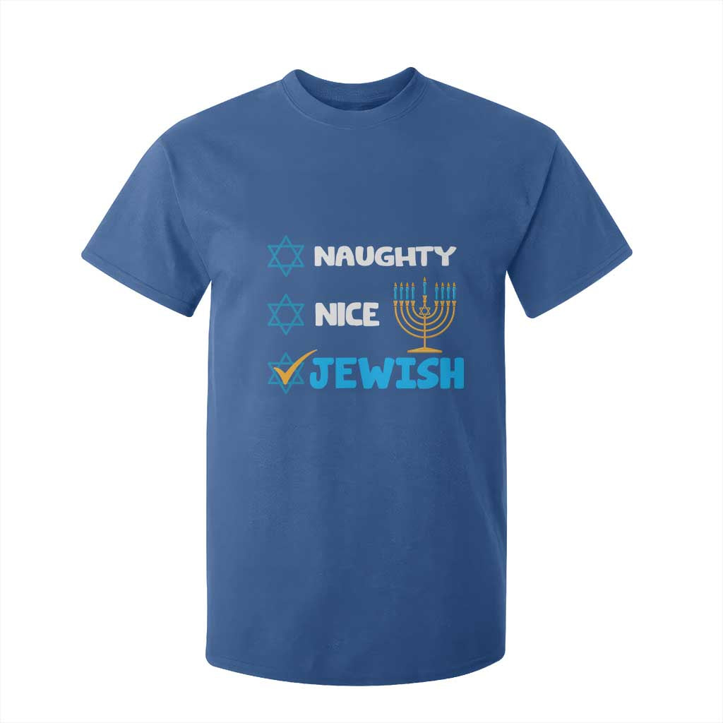 Funny Jewish Hanukkah T Shirt For Kid Nice Naughty Jewish Menorah Hanukkiah Chanukah Ugly TS02 Royal Blue Print Your Wear