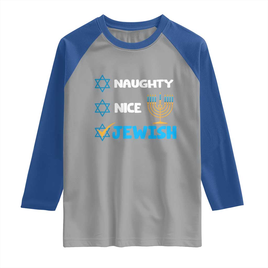 Funny Jewish Hanukkah Raglan Shirt Nice Naughty Jewish Menorah Hanukkiah Chanukah Ugly TS02 Sport Gray Royal Print Your Wear