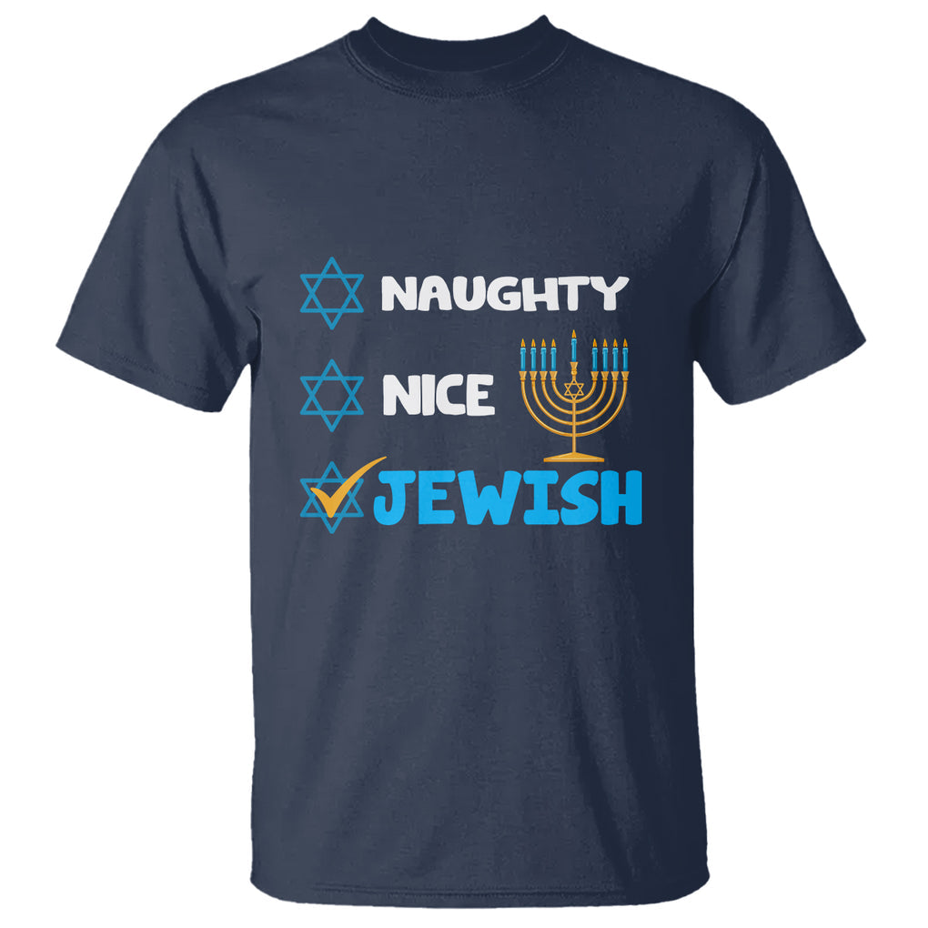 Nice Naughty Jewish Menorah Hanukkiah Chanukah Ugly Hanukkah T Shirt TS02 Navy Printyourwear