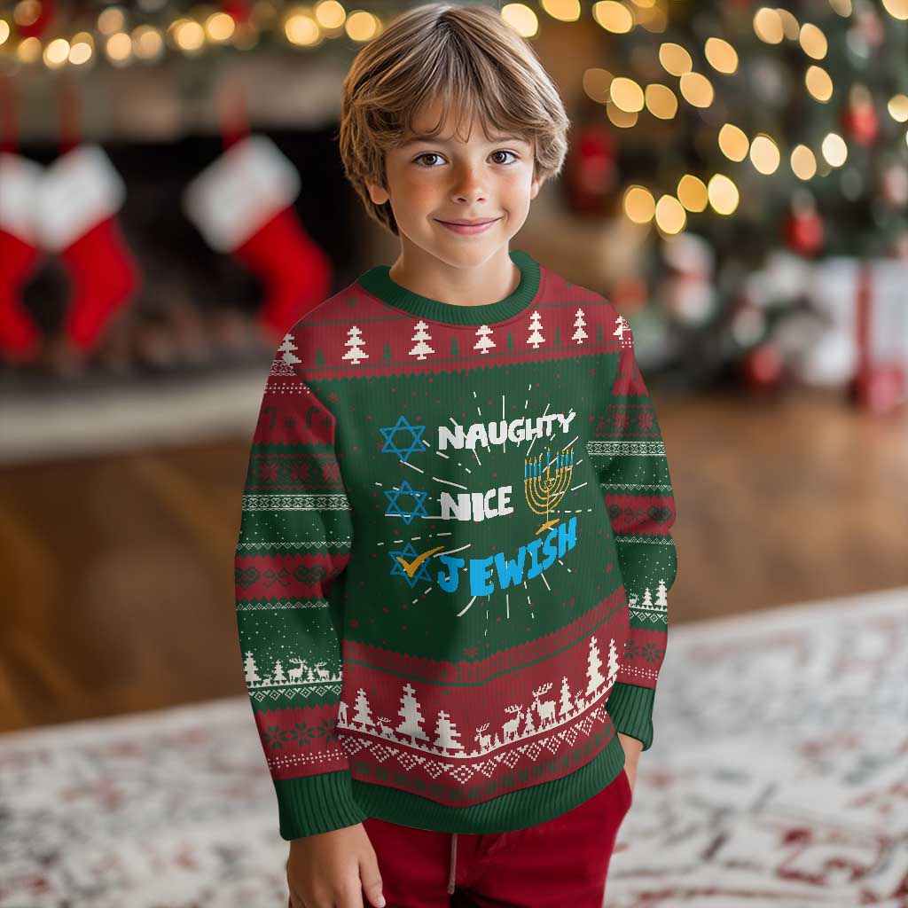 Funny Jewish Hanukkah Ugly Christmas Sweater Nice Naughty Jewish Menorah Hanukkiah Chanukah Ugly TS02 Christmas Print Your Wear